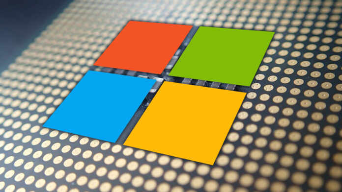 microsoft-ai-chip-athena-nvidia-competitor The Microsoft logo sits on top of a CPU chip