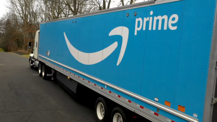 An Amazon Prime delivery truck. An Amazon Prime delivery truck.