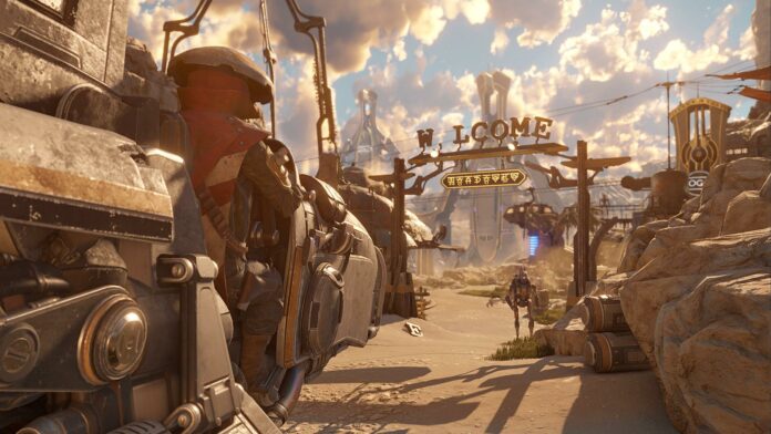 3DMark Steel Nomad hardware benchmark set in a sand-covered desert town.