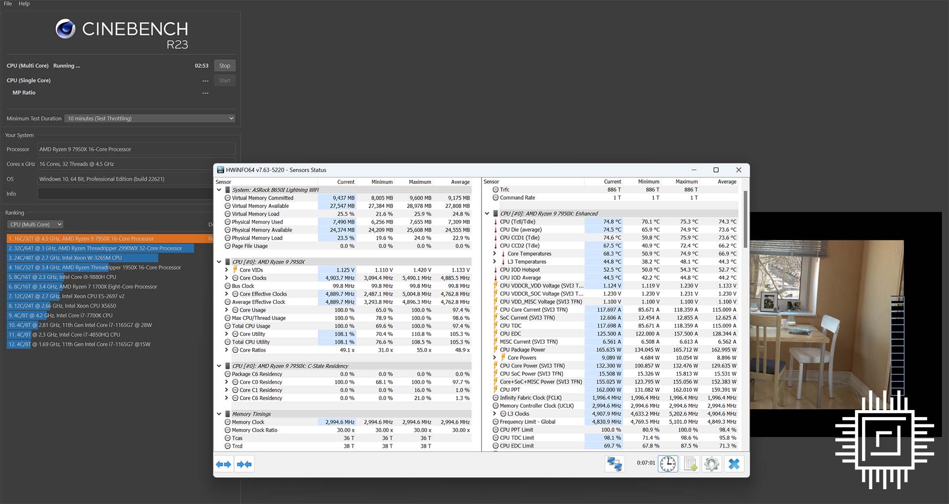 ASRock PG B650I Lightning WiFi BIOS running Ryzen 9 7950X.