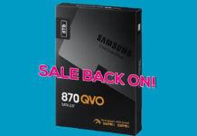 Samsung's cavernous 8TB SSD shown in original packaging with Sale Back On messaging.