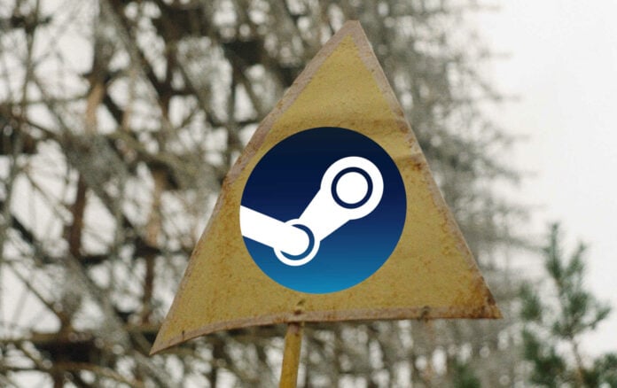 A danger sign with a Steam logo on it.