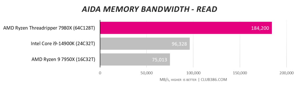 AMD Ryzen Threadripper 7980X performance in AIDA memory bandwidth read test.