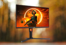 AOC Q27G3XMN-BK 27in gaming monitor on a forest background.