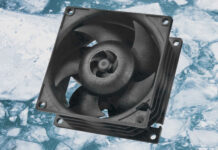 Arctic S8038 server fan on a melting ice background.