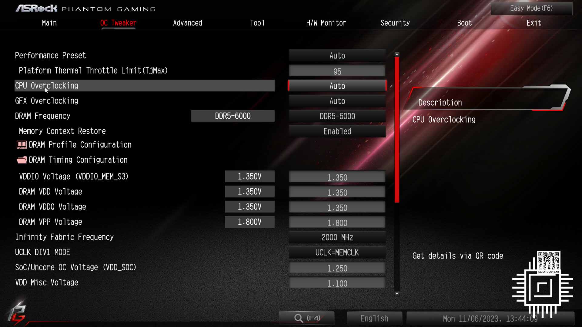 ASRock PG B650I Lightning WiFi BIOS overclocking.