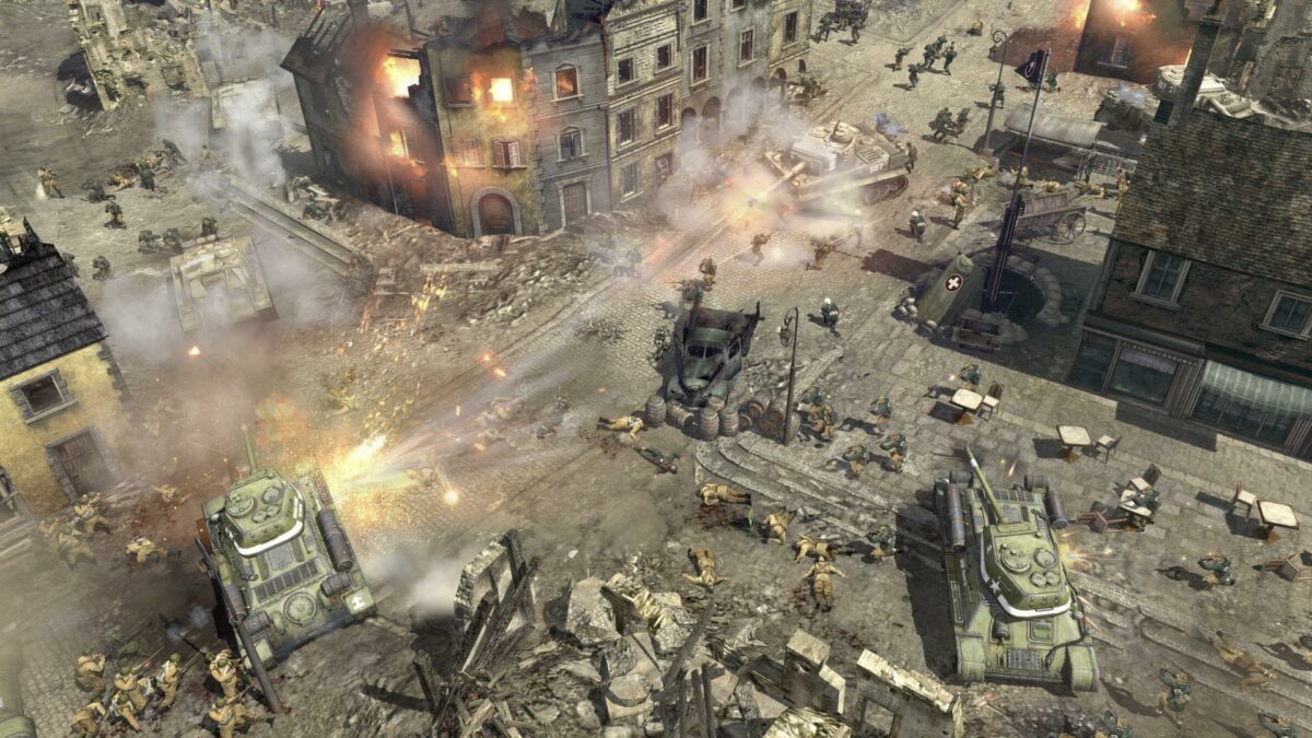 Soldiers in an urban skirmish in Company of Heroes 2.