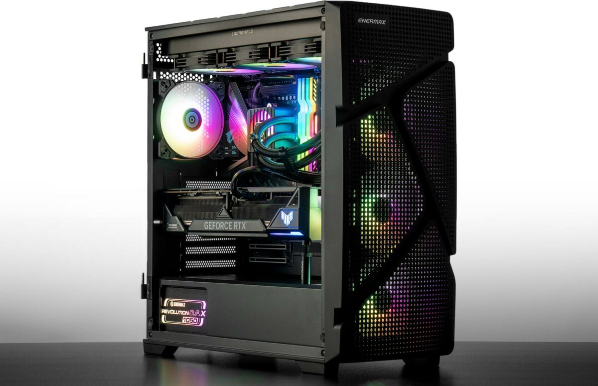 Enermax MS31 black chassis with an RGB-lit system inside.