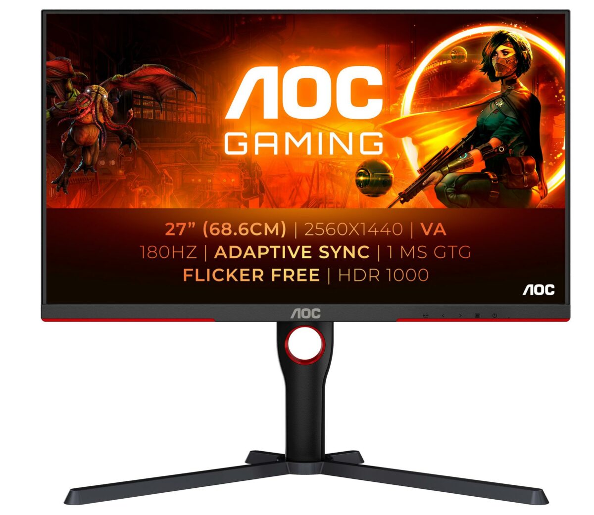 Front view of the AOC Q27G3XMN-BK 27in gaming monitor.