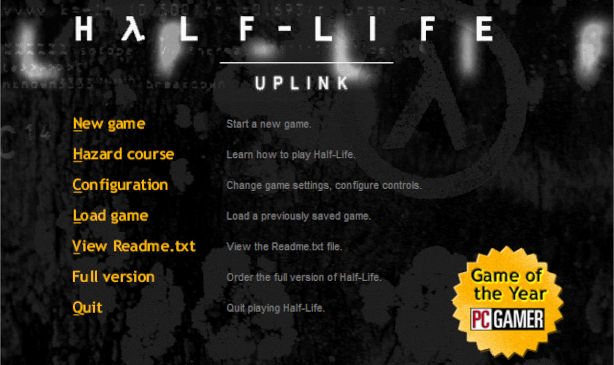 Half Life Uplink PC Gamer original GOTY menu circa 1999.