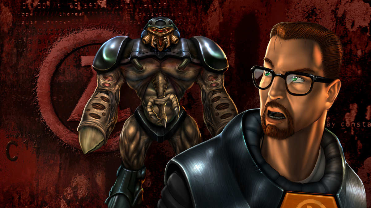 New Half Life artwork featuring Gordon Freeman and Alien Grunt.