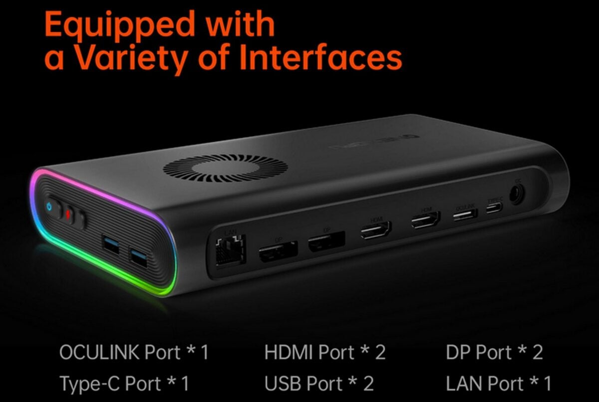 OneXGPU external GPU dock IO ports.