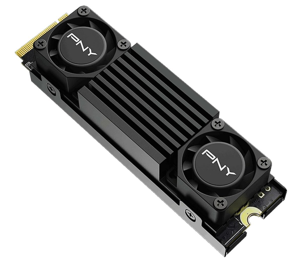 PNY CS3150 PCIe Gen 5 SSD with non-RGB heatsink.