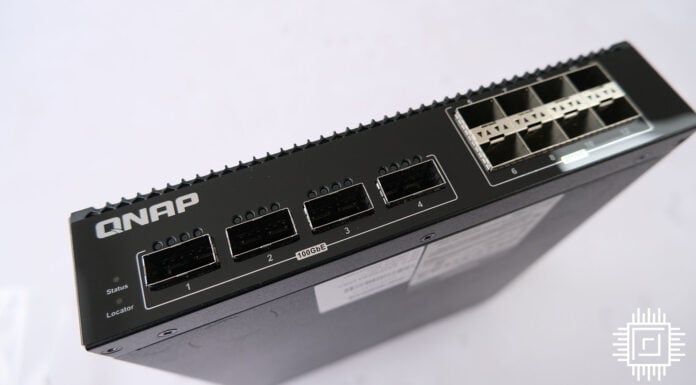 QNAP QSW-M7308R-4x's front-mounted ports.