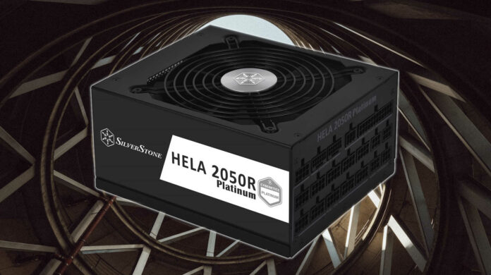 SilverStone HELA 2050R power supply on a building background.