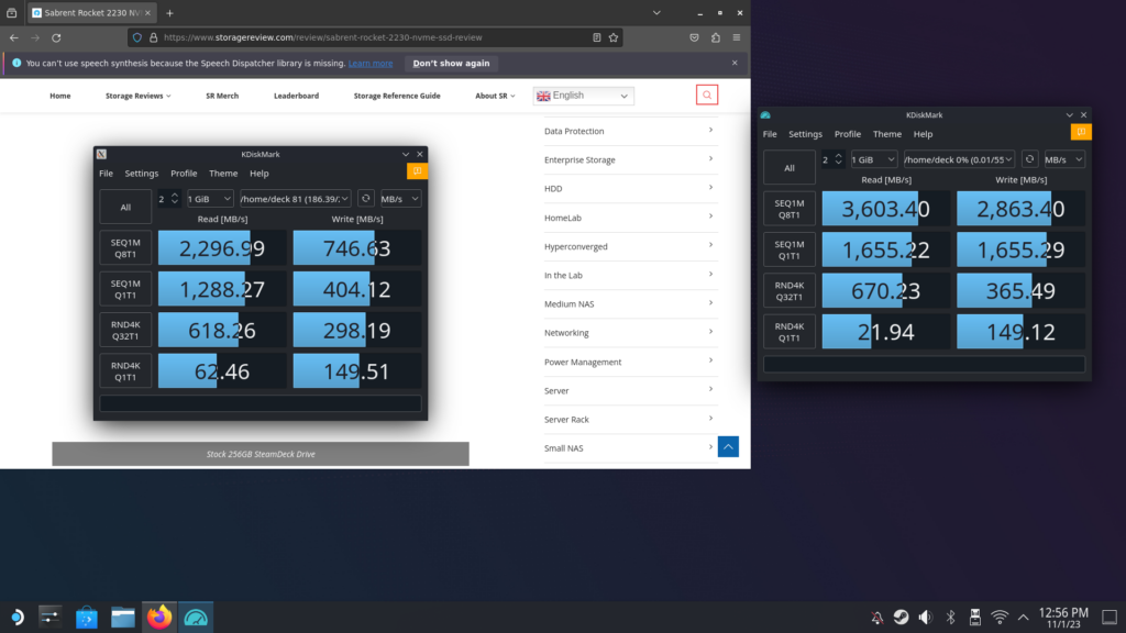 Steam Deck transfer speed using a 61TB SSD