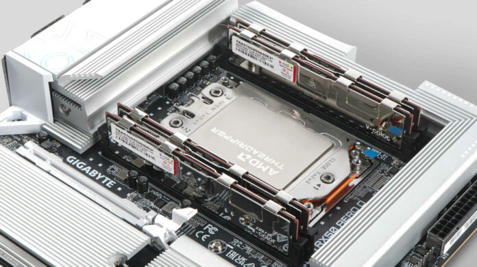 V-Color DDR5 R-DIMM memory on Gigabyte TRX50 Aero D motherboard.