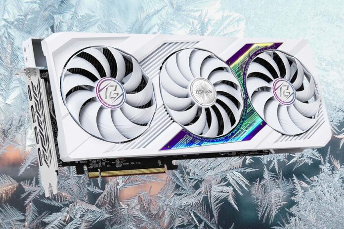 ASRock Radeon RX 7900 XT in white livery with frozen ice background.