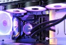 The best CPU cooler is the MSI MAG CoreLiquid E360, seen here shining purple.