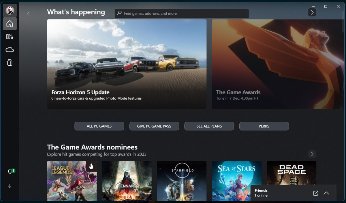 A desktop view of the new compact mode for the Xbox app.
