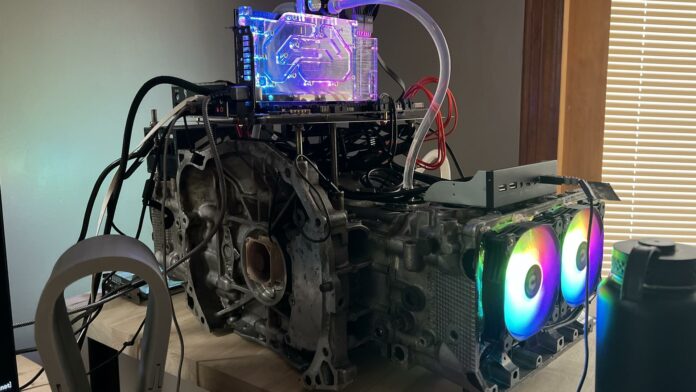 A gaming PC built on a car engin.