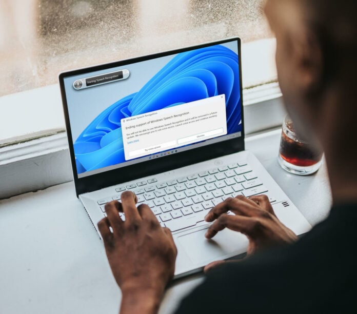 A power user with Windows 11 Voice Access dialogue box on screen.