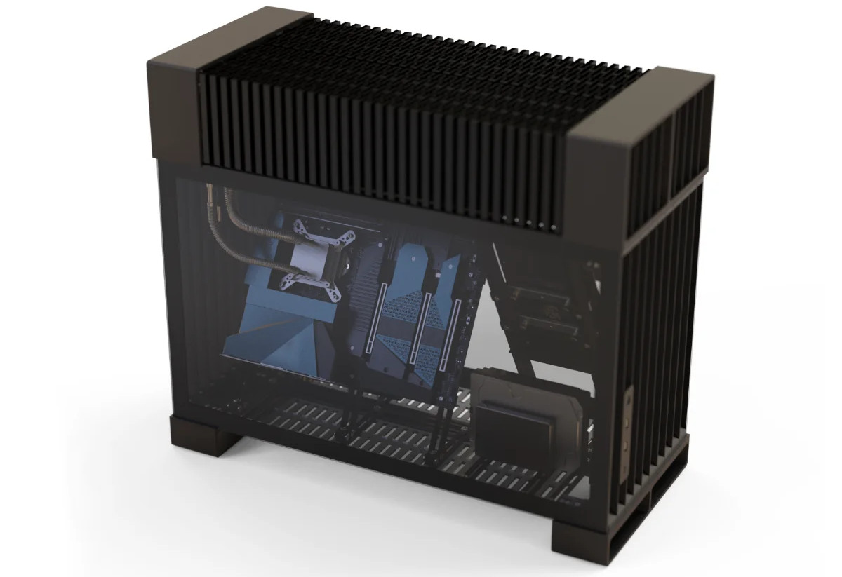 A top down view of a Black SG10 Fanless Chassis.