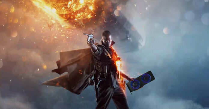 Battlefield 1 soldier holding an Intel Arc graphics card.