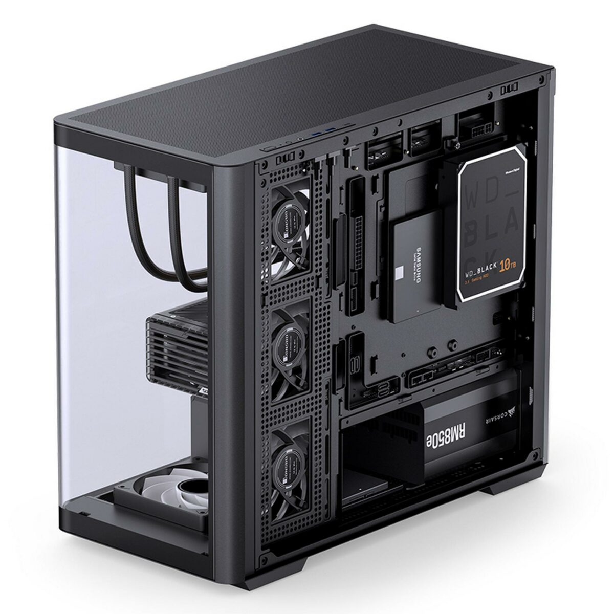 Black Jonsbo D300 PC chassis right side.