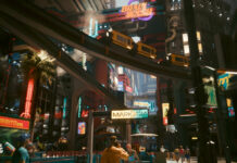 Cyberpunk 2077 Update 2.1 - NCART metro runs above Night city allowing for a decent view of the open world.