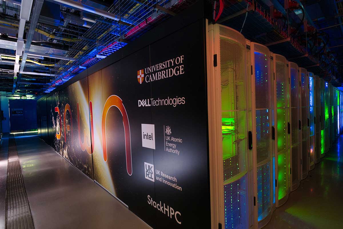 A picture of the Dawn supercomputer at Cambridge University.