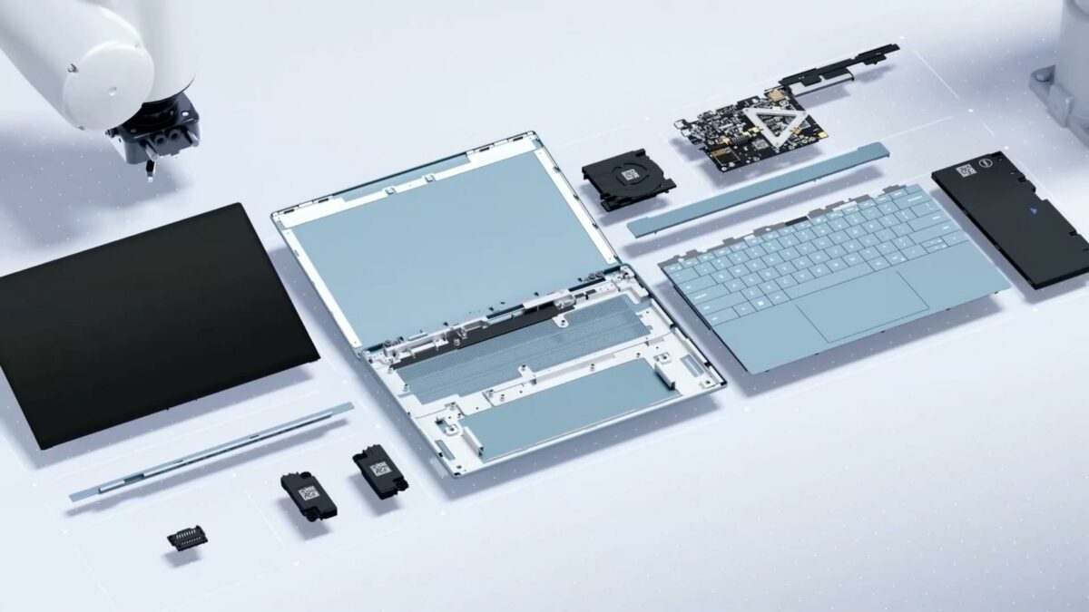 Dell Concept Luna laptop split into its components.