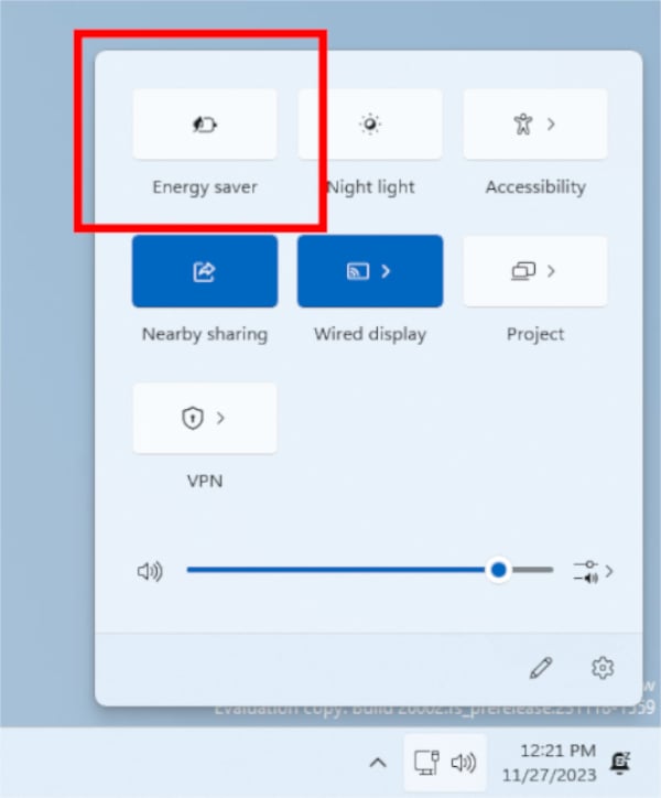 Energy Saver can be toggled in the Quick Settings tab in system tray.