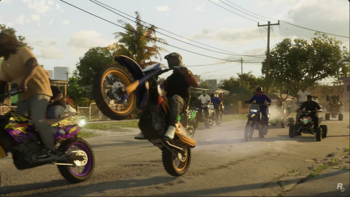 GTA 6 Trailer - NPCs popping wheelies on dirt bikes.