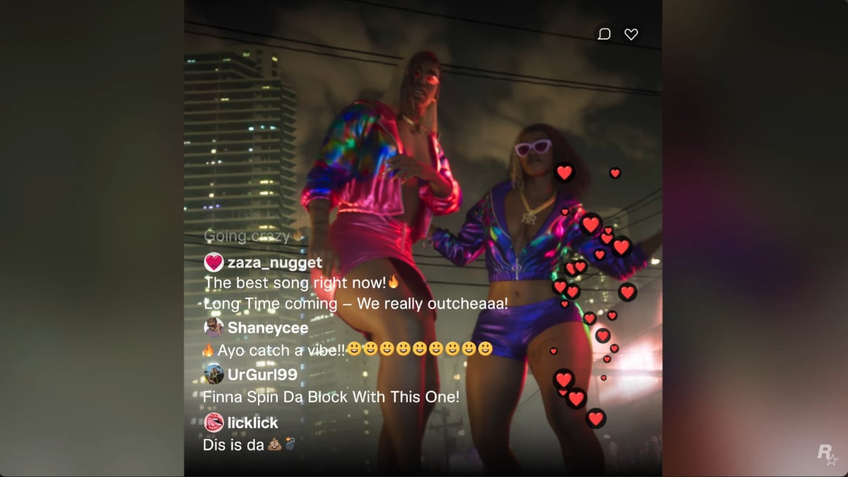 GTA 6 Trailer - Two NPCs on an Instragram Live-inspired post.