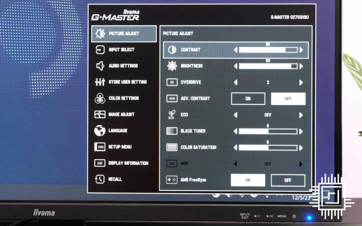 The iiyama G-Master G2755HSU-B1 with on-screen display open.