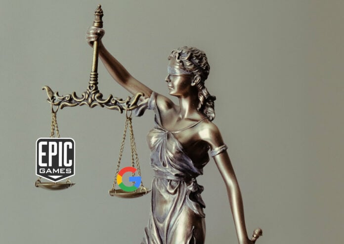 Lady Justice weighing in on Google vs. Epic Games - background by - Tingey Injury Law Firm via Unsplash.