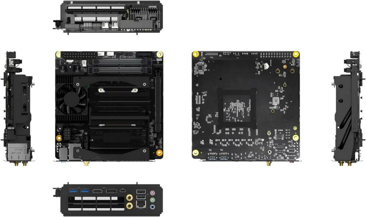 Minisforum AR900i motherboard viewed from all angles.