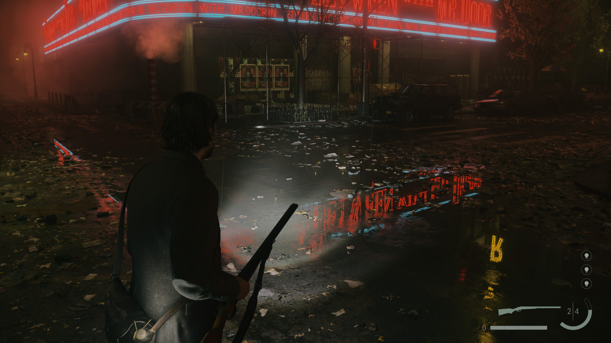 Alan Wake 2 with ray tracing on and DLSS 3.5 active.