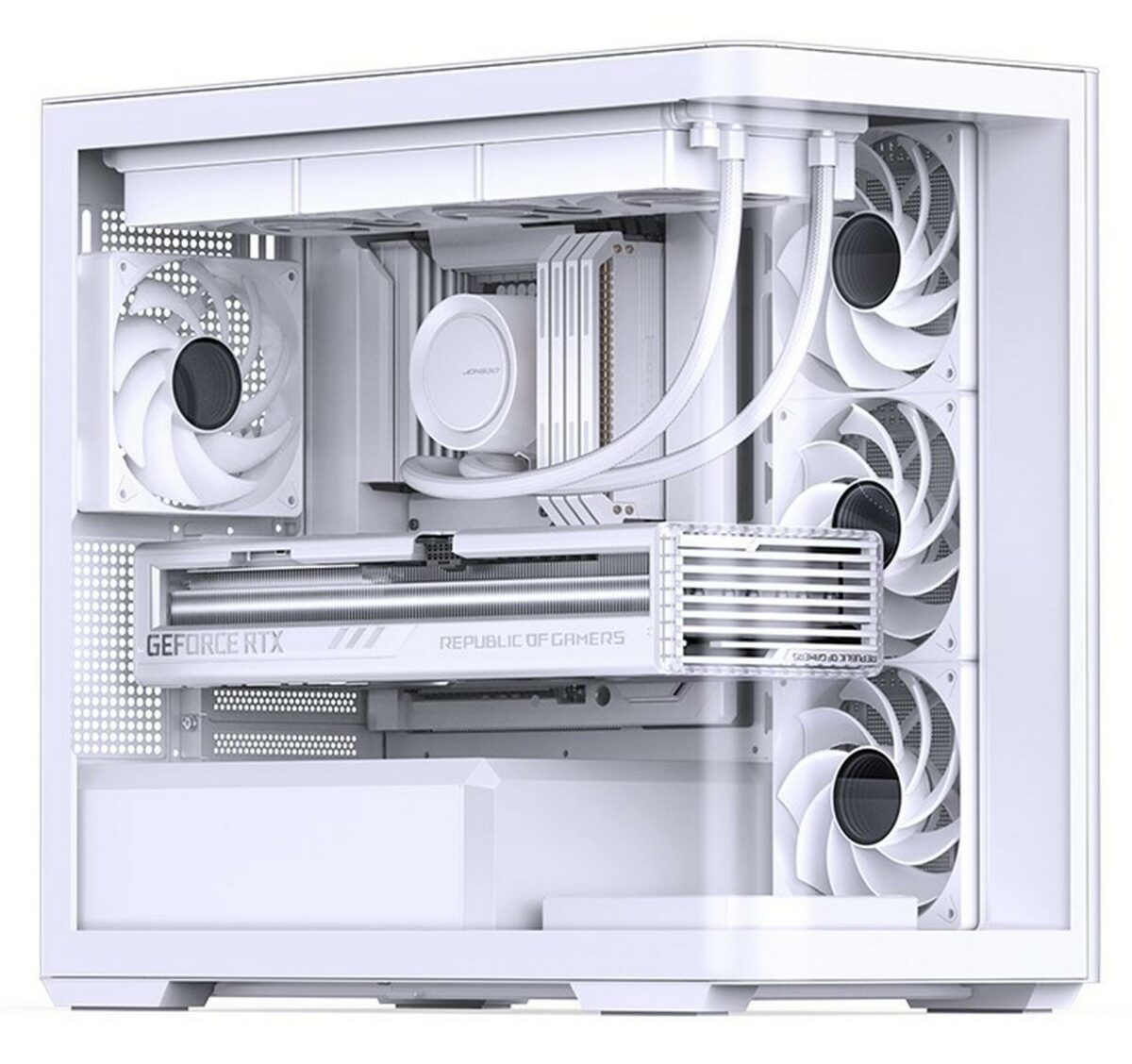 White Jonsbo D300 PC chassis right side view with RGB off.