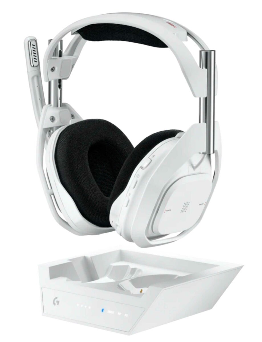 White Logitech G ASTRO A50 X wireless gaming headset.