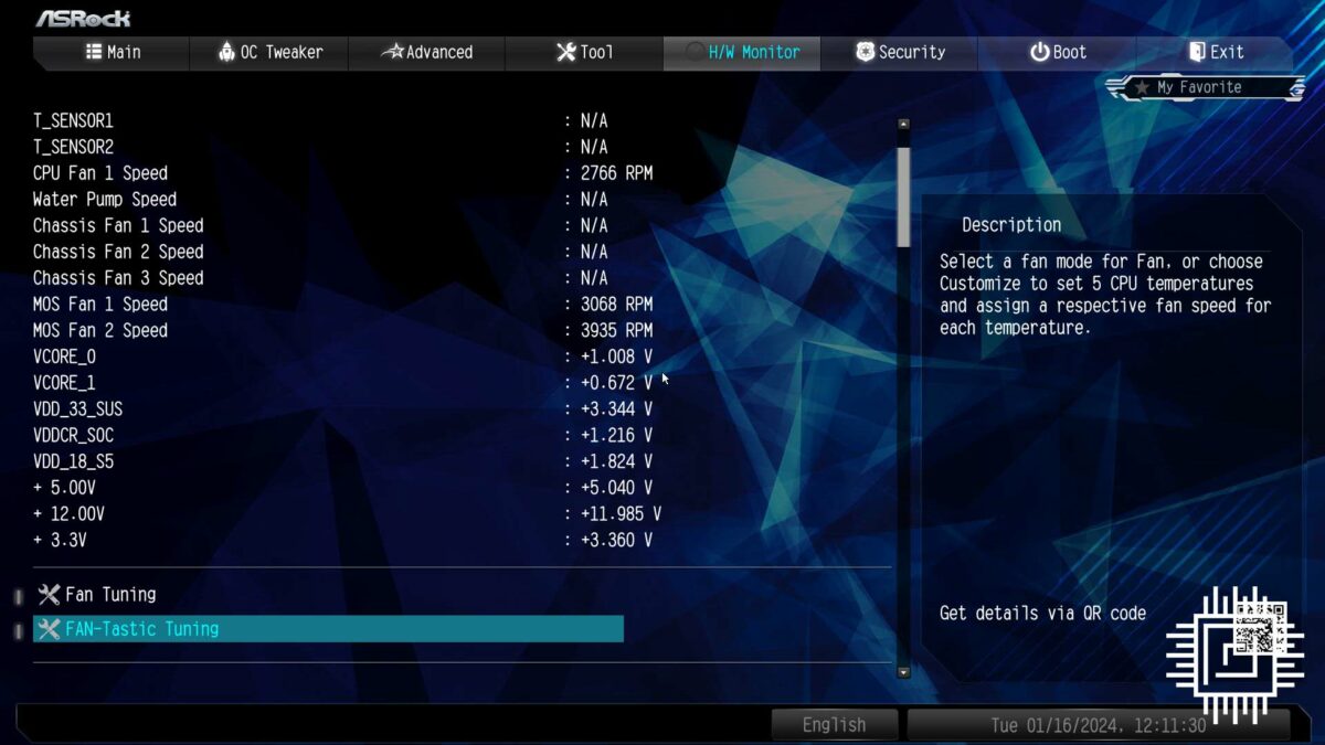 ASRock TRX50 WS firmware shows high fan speeds for VRM spnners.