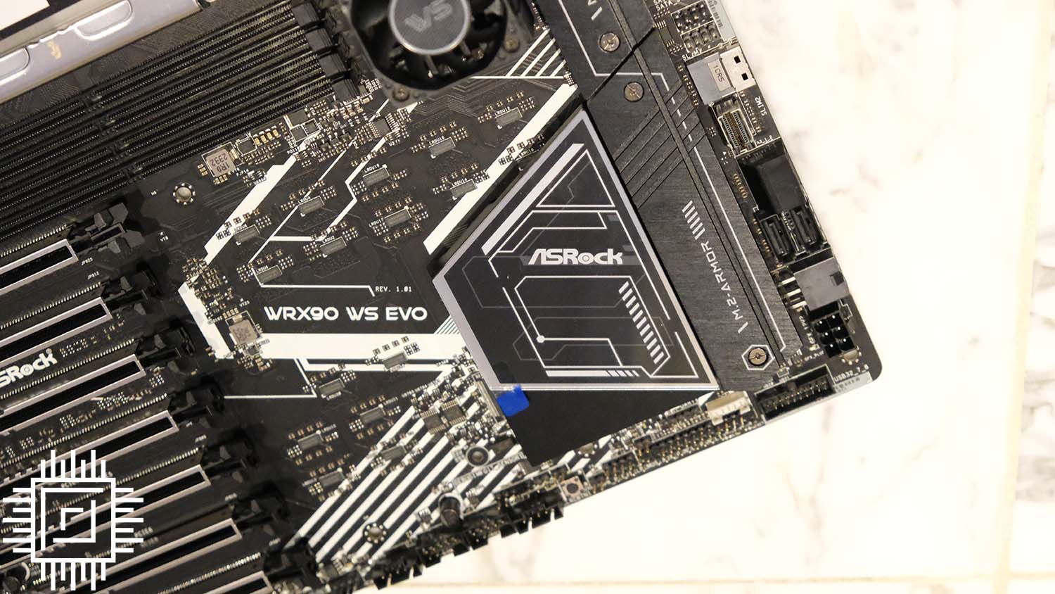 ASRock WRX90 WS Evo motherboard with massive expansion potential.