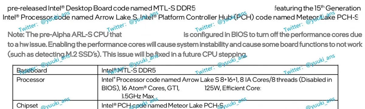Alleged Intel Documentation of pre Alpha 15th Gen Arrow Lake CPUs