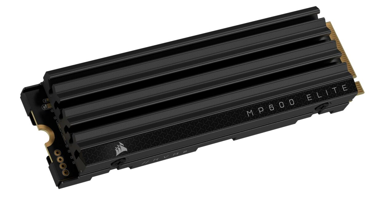 Corsair MP600 Elite M.2 SSD with black heatsink.