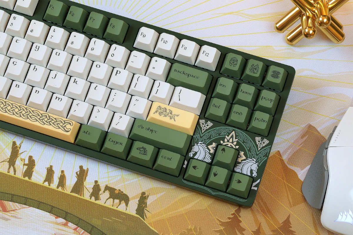 Drop - Another close up of the Rohan keyboard highlighting the novelty keys and anodized case artwork.