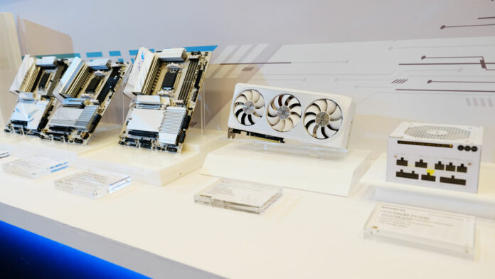 Gigabyte shows off its all-white PC component collection.