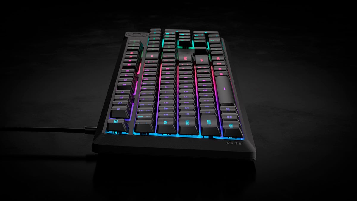 A side view of the Corsair K55 Core.