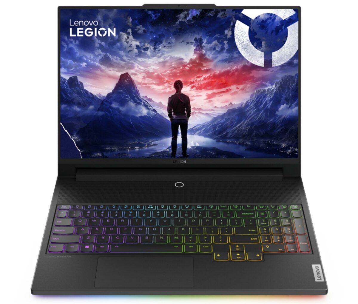 Lenovo Legion gaming laptop with RGB-lit keyboard and 16in display.