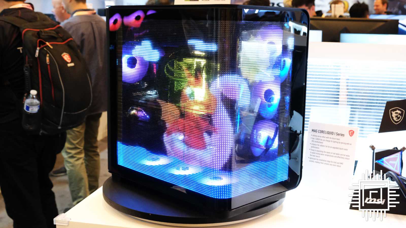 MSI Maestro Showcase LED Crystal Film Screen with an animated dragon on a MEG Maestro 700L PZ case.